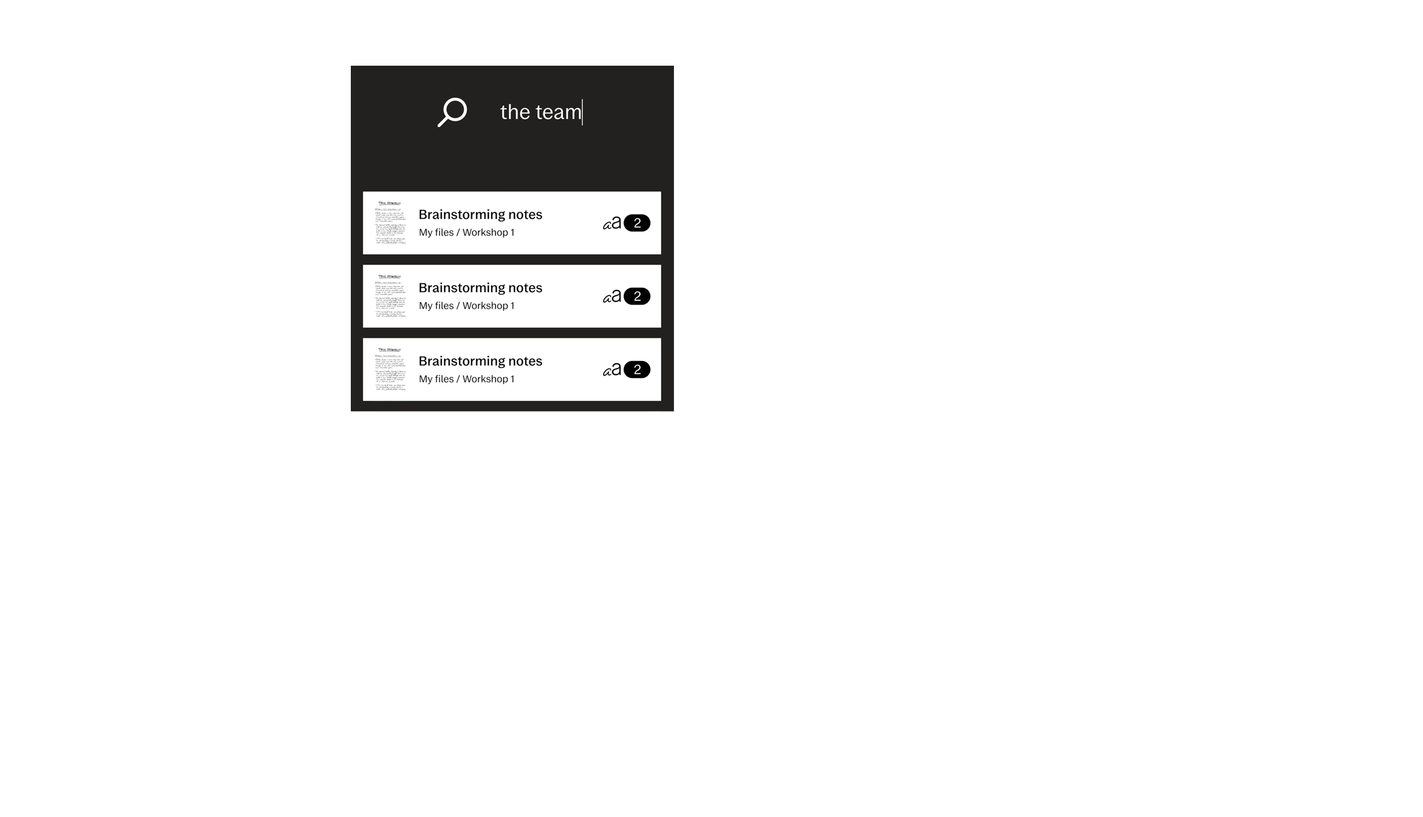 A user interface showing handwriting search results.