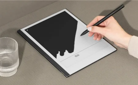 A reMarkable paper tablet with a hand drawing with the Marker.
