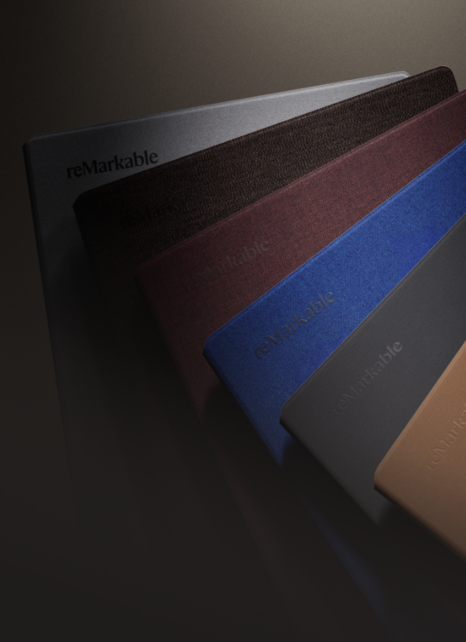 Displaying all colors available for Book Folio covers for reMarkable Paper Pro tablets.