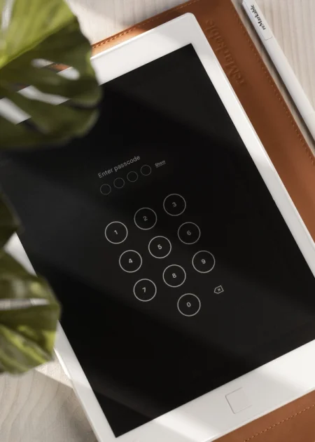 reMarkable paper tablet displaying the passcode screen with a number grid.