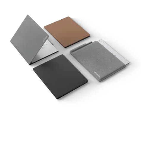 All Folios for reMarkable 2, brown and black leather Book Folio, gray Book Folio and gray Folio.