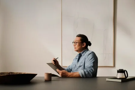 A man writing on the reMarkable paper tablet with the Marker.