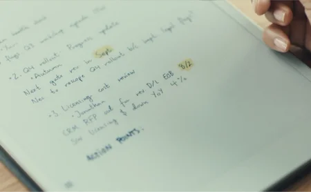 A reMarkable paper tablet displaying handwritten notes.