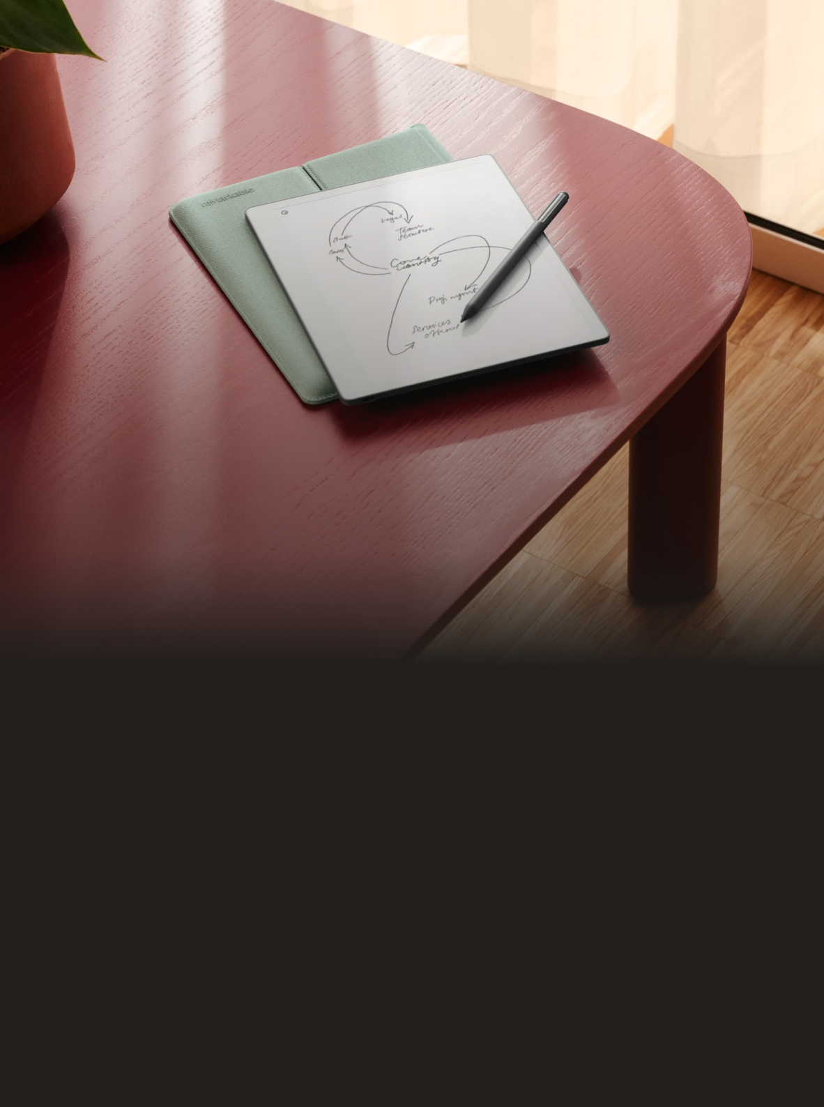 A reMarkable Paper Pure with Folio and Marker on a tab