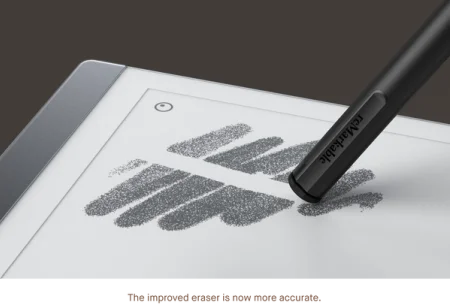 A Marker Plus erasing a stroke on a reMarkable 2, illustrating the improved eraser tool.