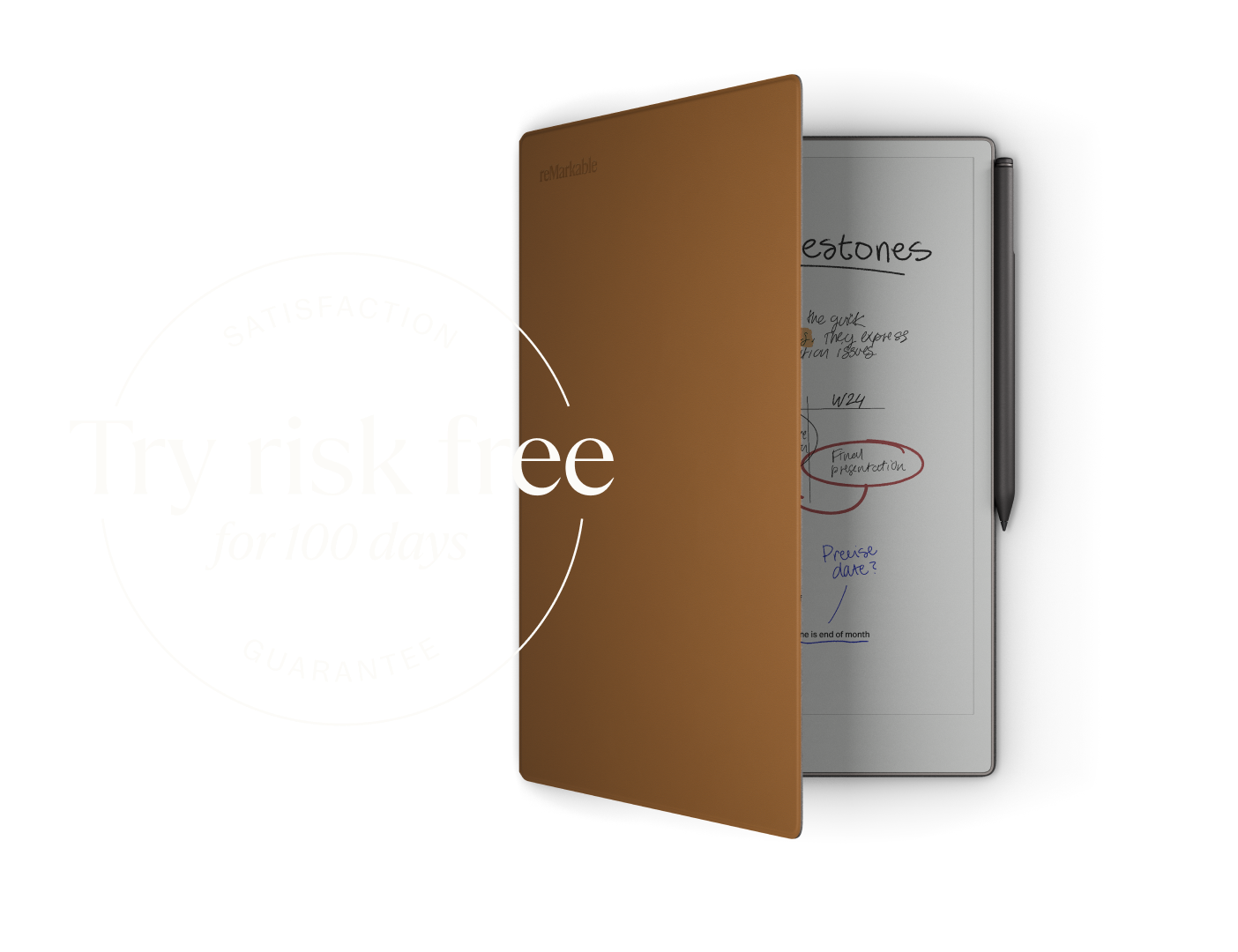 reMarkable paper tablet with brown Book Folio.