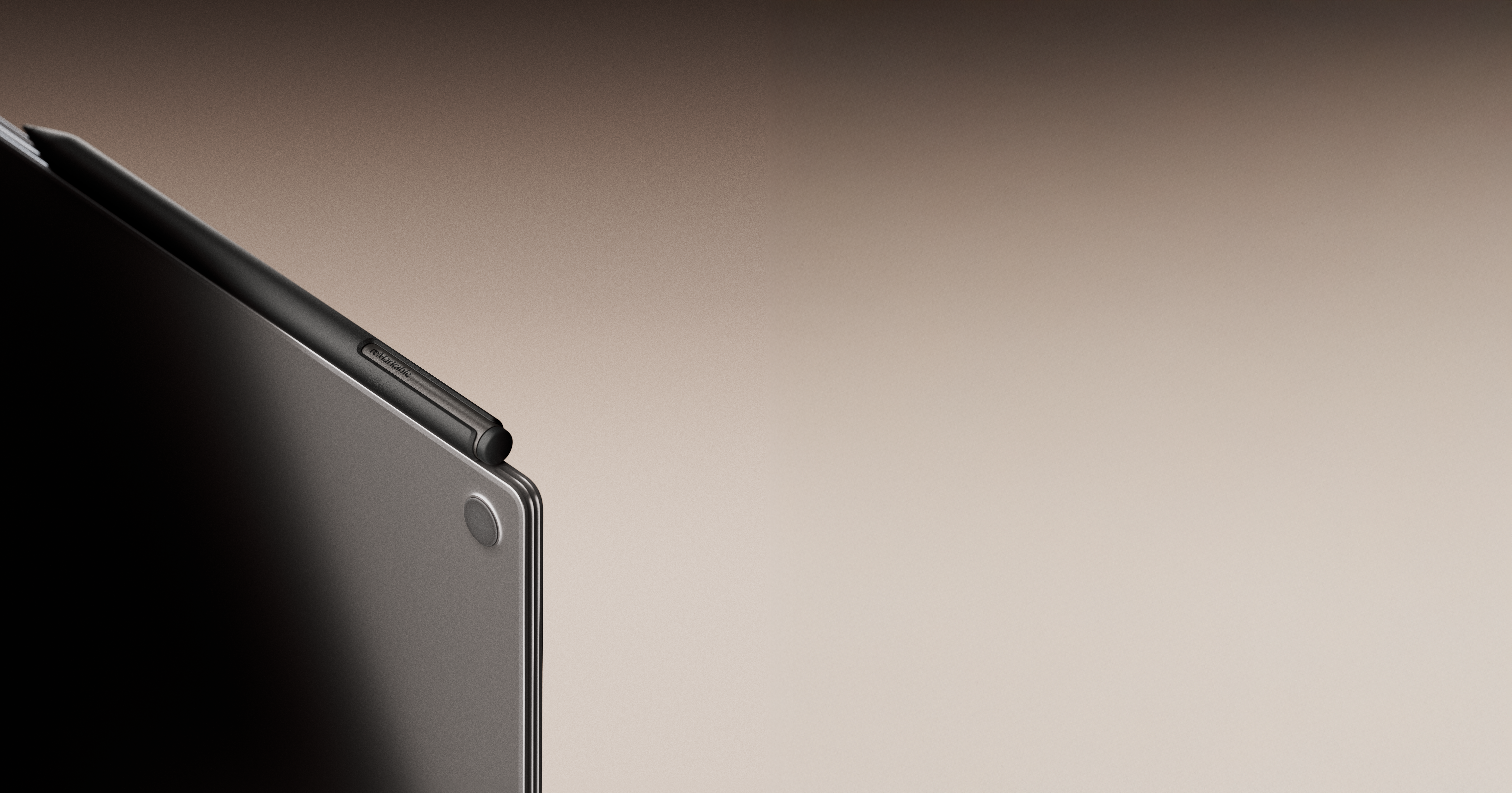 reMarkable Paper Pro, from the reverse side, with Marker Plus attached.