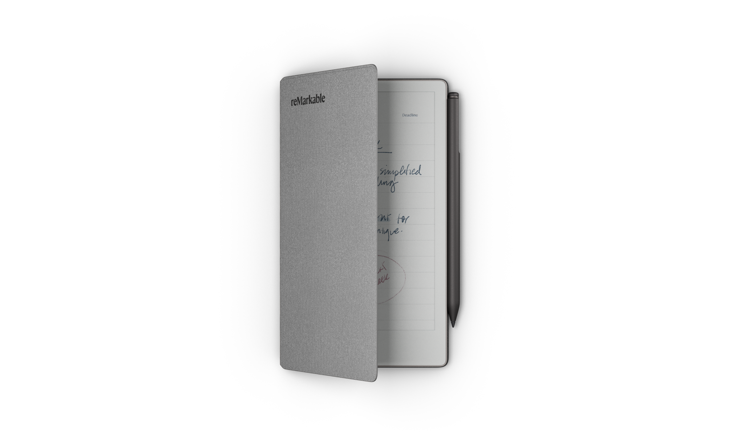 reMarkable Paper Pro Move with Marker Plus and Polymer Weave Folio half-open