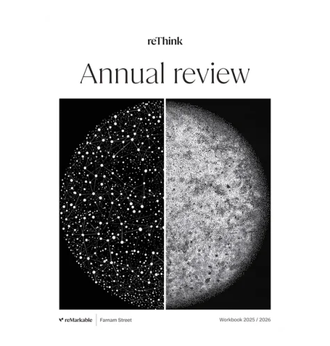 A workbook cover titled "Annual review" with graphic art.