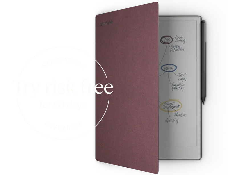 reMarkable paper tablet with brown Book Folio.