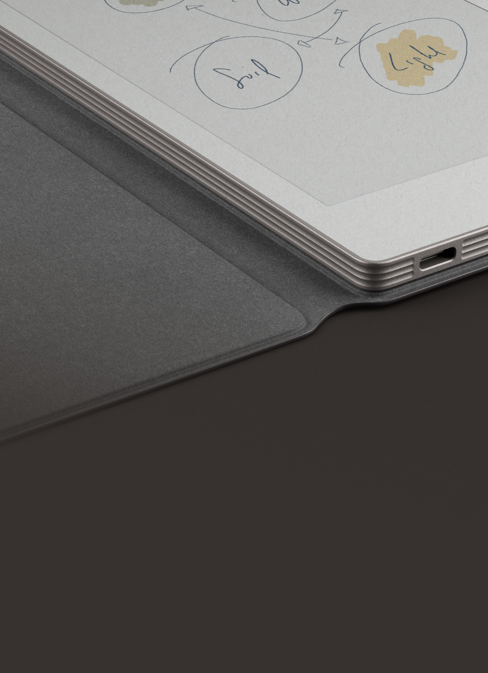 reMarkable Paper Pro Move tablet with notes, in a Book Folio cover.