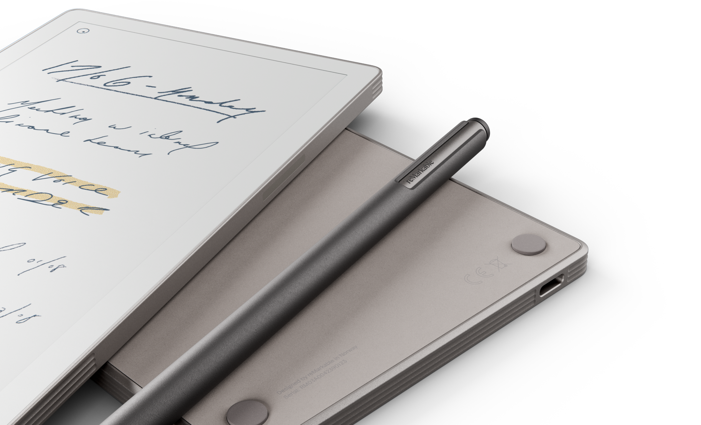 reMarkable Paper Pro Move with Marker Plus and backside of device