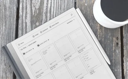 A reMarkable paper tablet displaying digital planner pages.