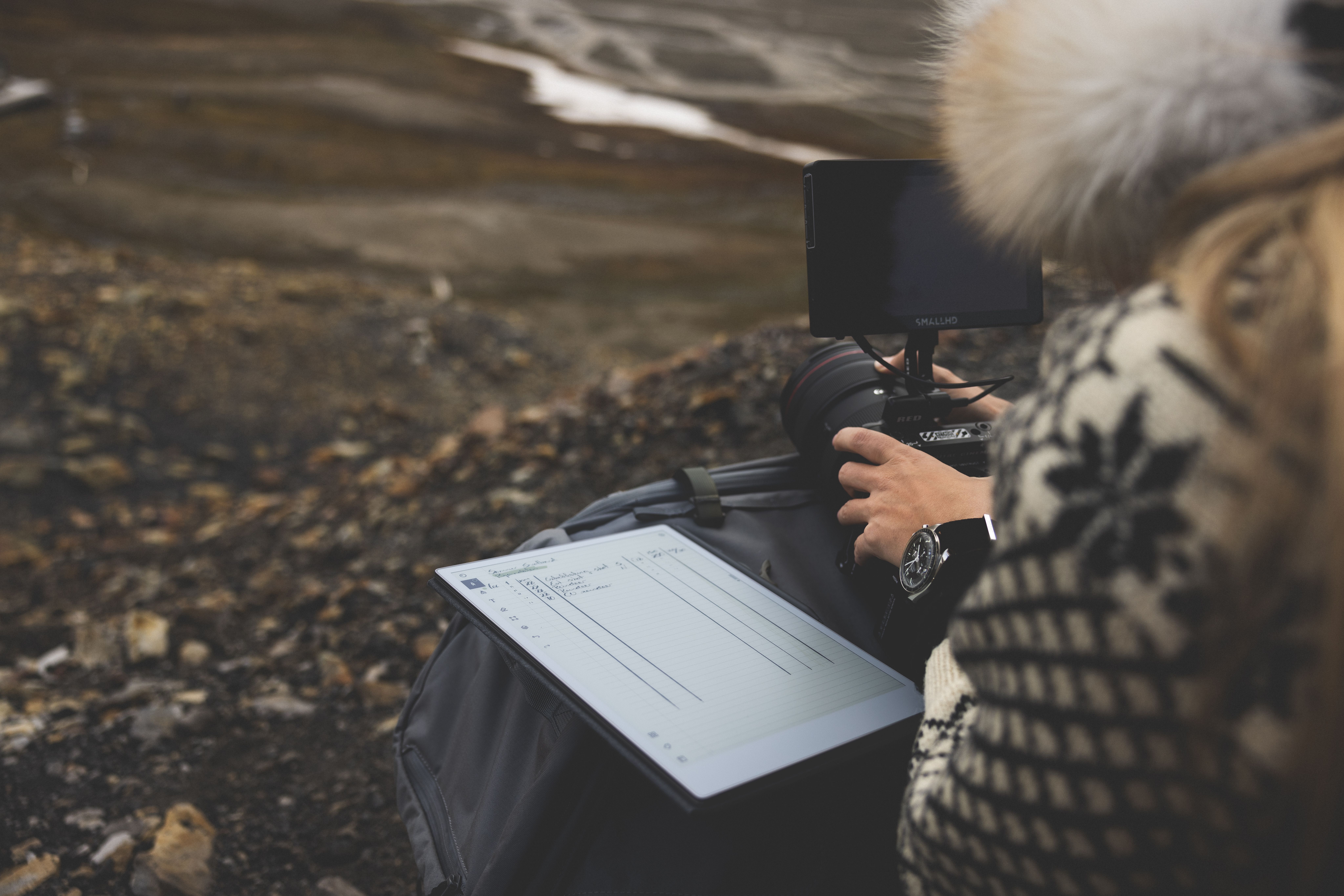 Jannicke out in the field with reMarkable Paper Pro and the Marker.