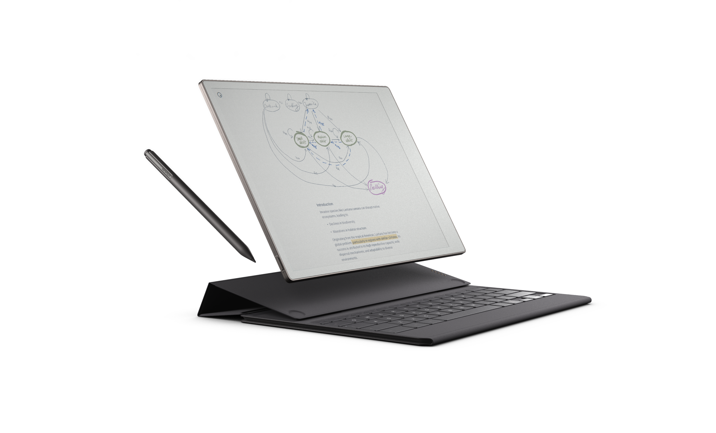 reMarkable Paper Pro with Marker Plus and Type Folio from the side