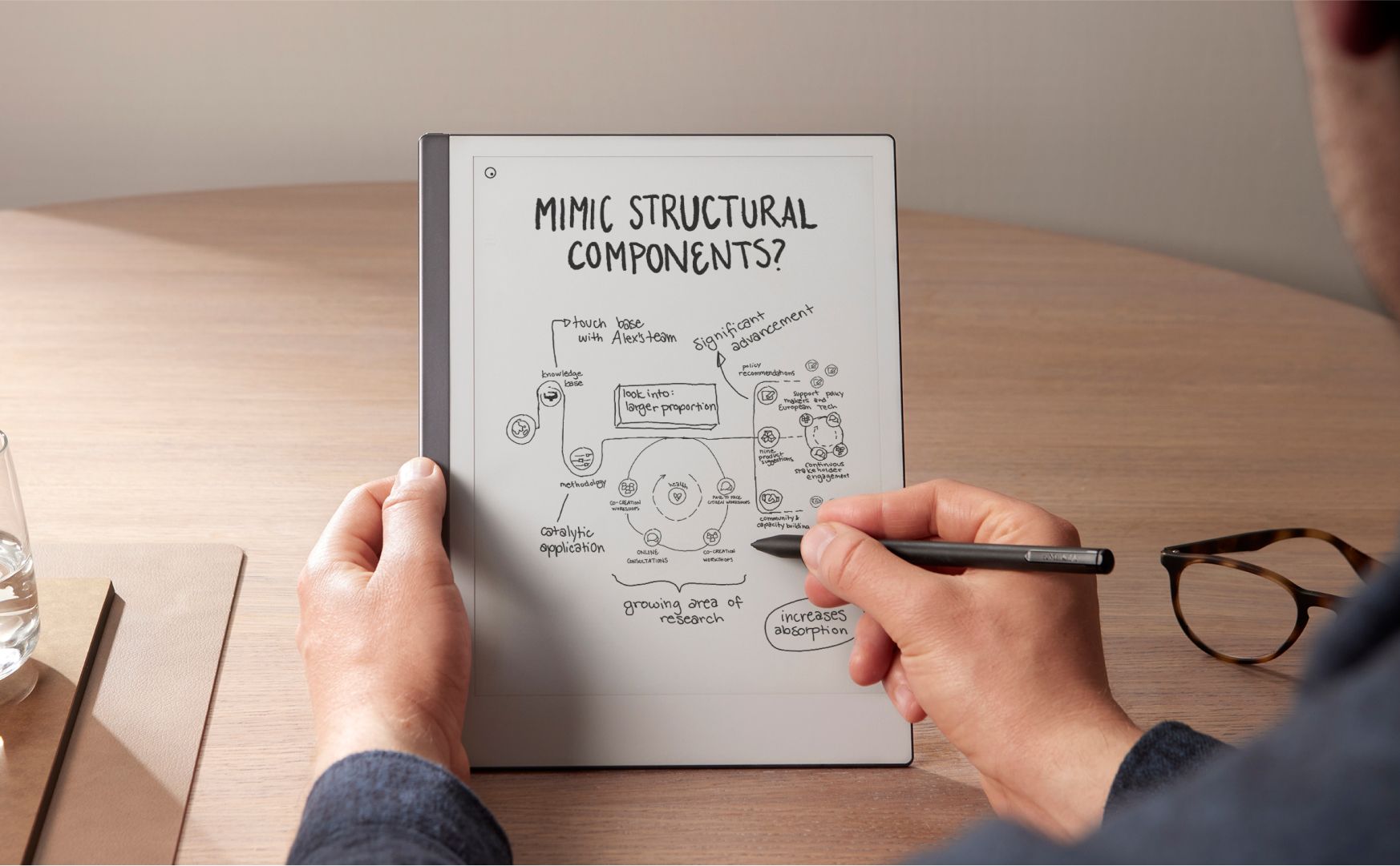 A man writing on a reMarkable 2 device