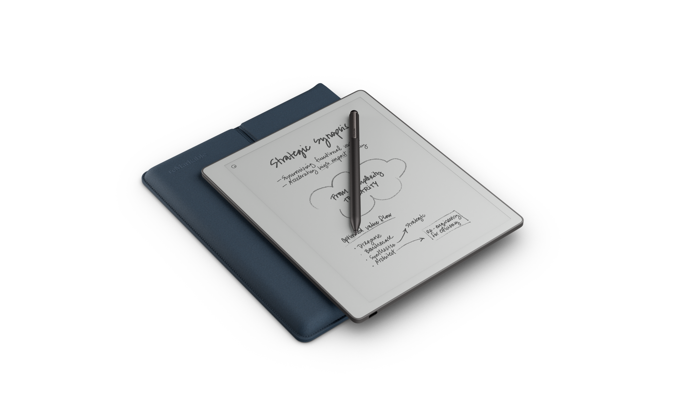 Image of the reMarkable Paper Pure with Marker Plus and Ocean Blue Folio