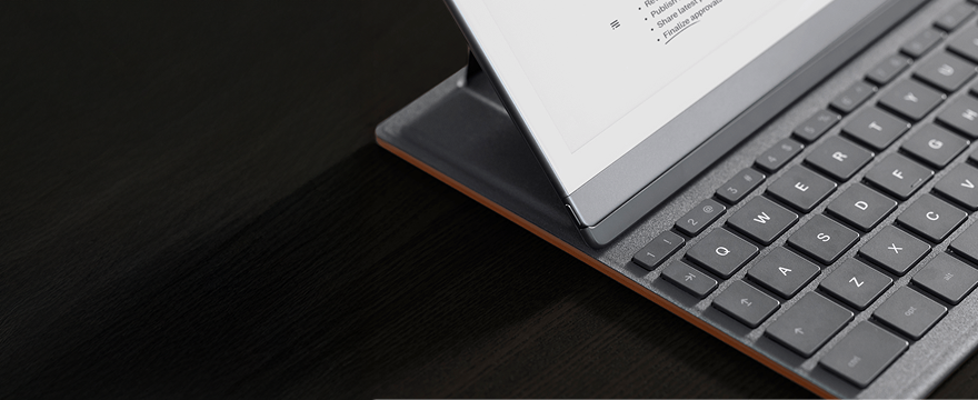 A reMarkable paper tablet with Type Folio displaying notes.