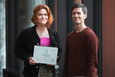 Amber case holding a certified document