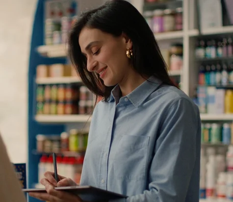A reMarkable paper tablet being used to take notes with the Marker in a shop