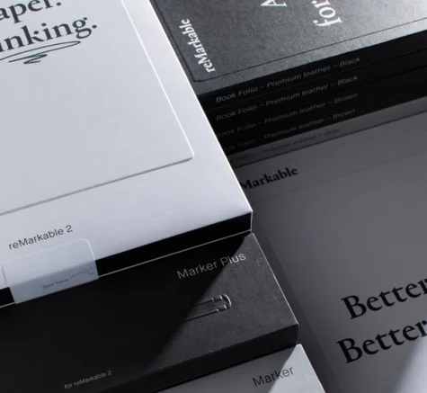 A stack of paper on a desk.