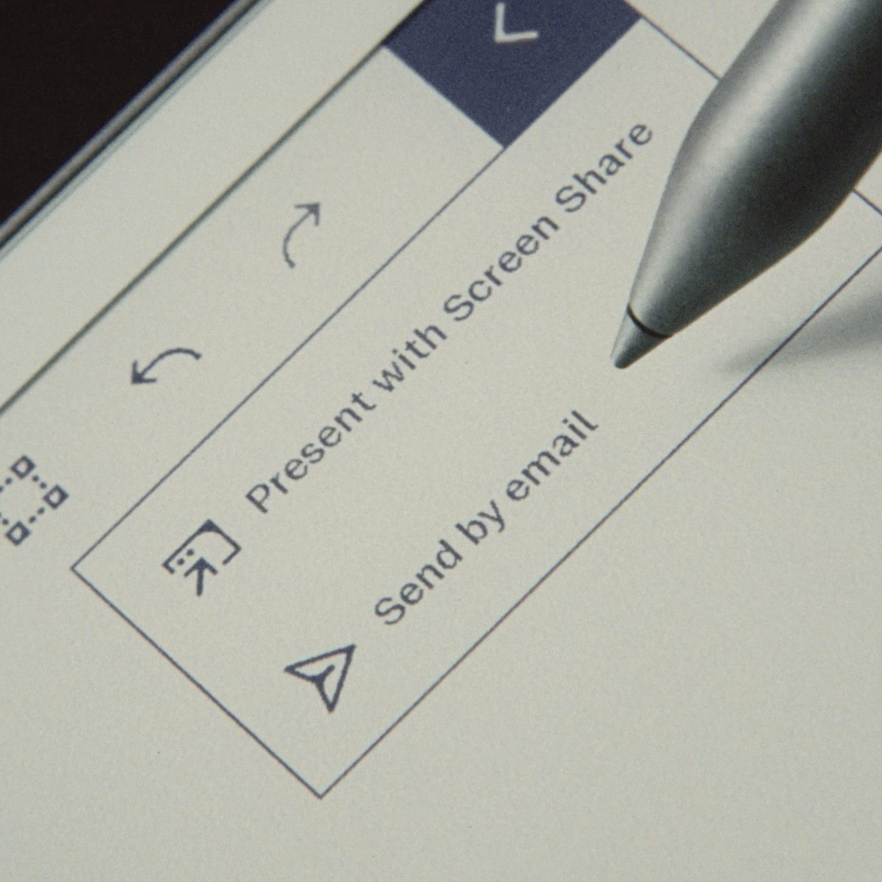 Close-up of the "Send by email" feature on a reMarkable paper tablet. 