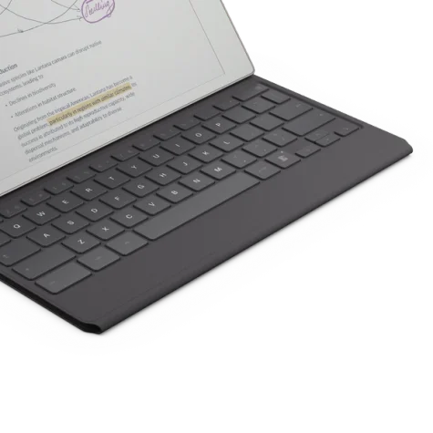 Type Folio keyboard layout with reMarkable Paper Pro, showing typed text some of it highlighted.
