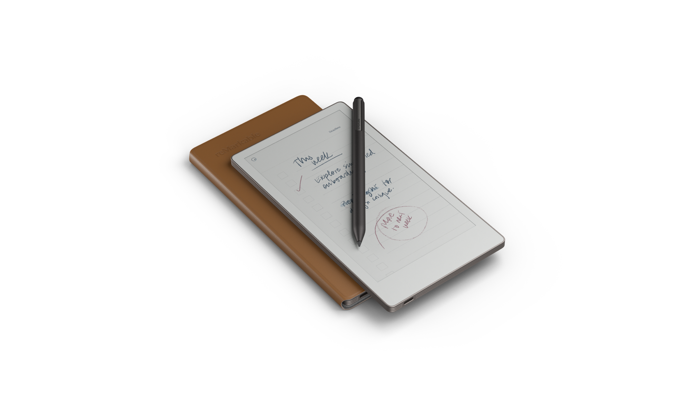 reMarkable Paper Pro Move with Marker Plus and Black leather Folio overview