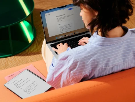 A woman looking on her notes from her reMarkable paper tablet on her web application on desktop.