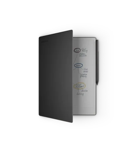 A reMarkable paper tablet displays notes with a Marker resting on the device.