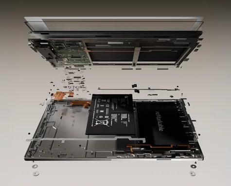 An exploded render of all the components inside a reMarkable Paper Pro.