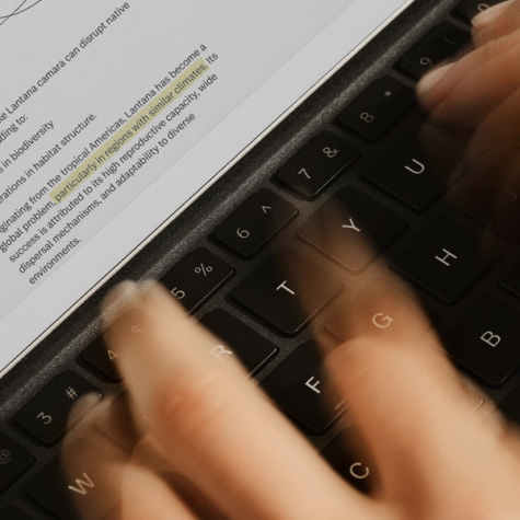 Remarkable Paper Pro Klavyeli Kılıf Basalt 2 Bir Tip Folyoya yazan yakın çekim eller