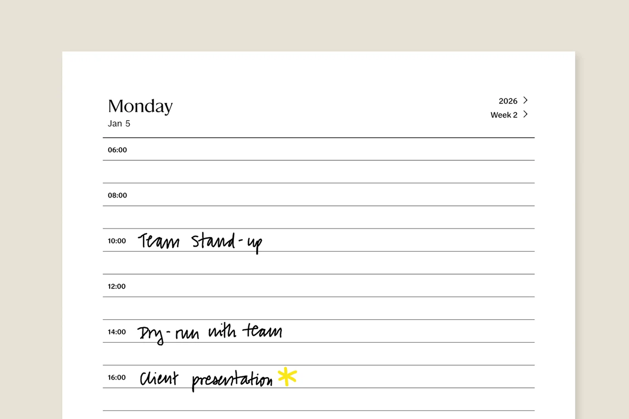A screenshot of a calendar template from Methods.