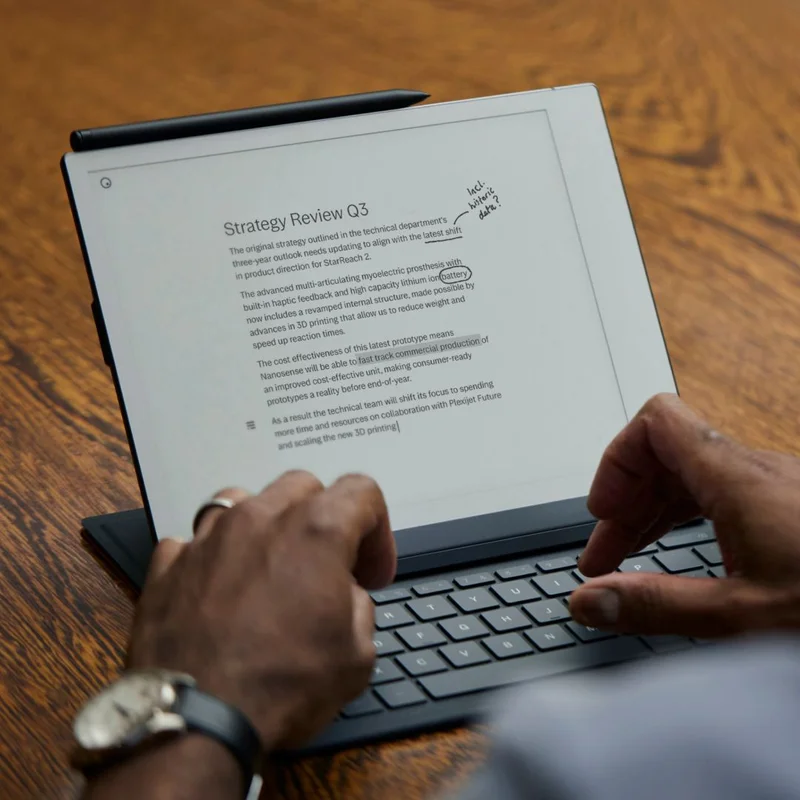 Man typing on reMarkable with Type Folio