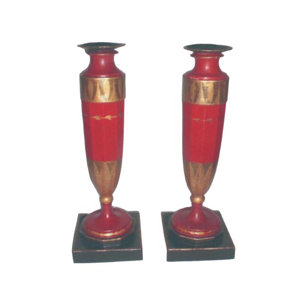Leuchterpaar, rot-gold-schwarz
