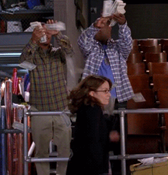 Tina Fey dancing and being showered with money 