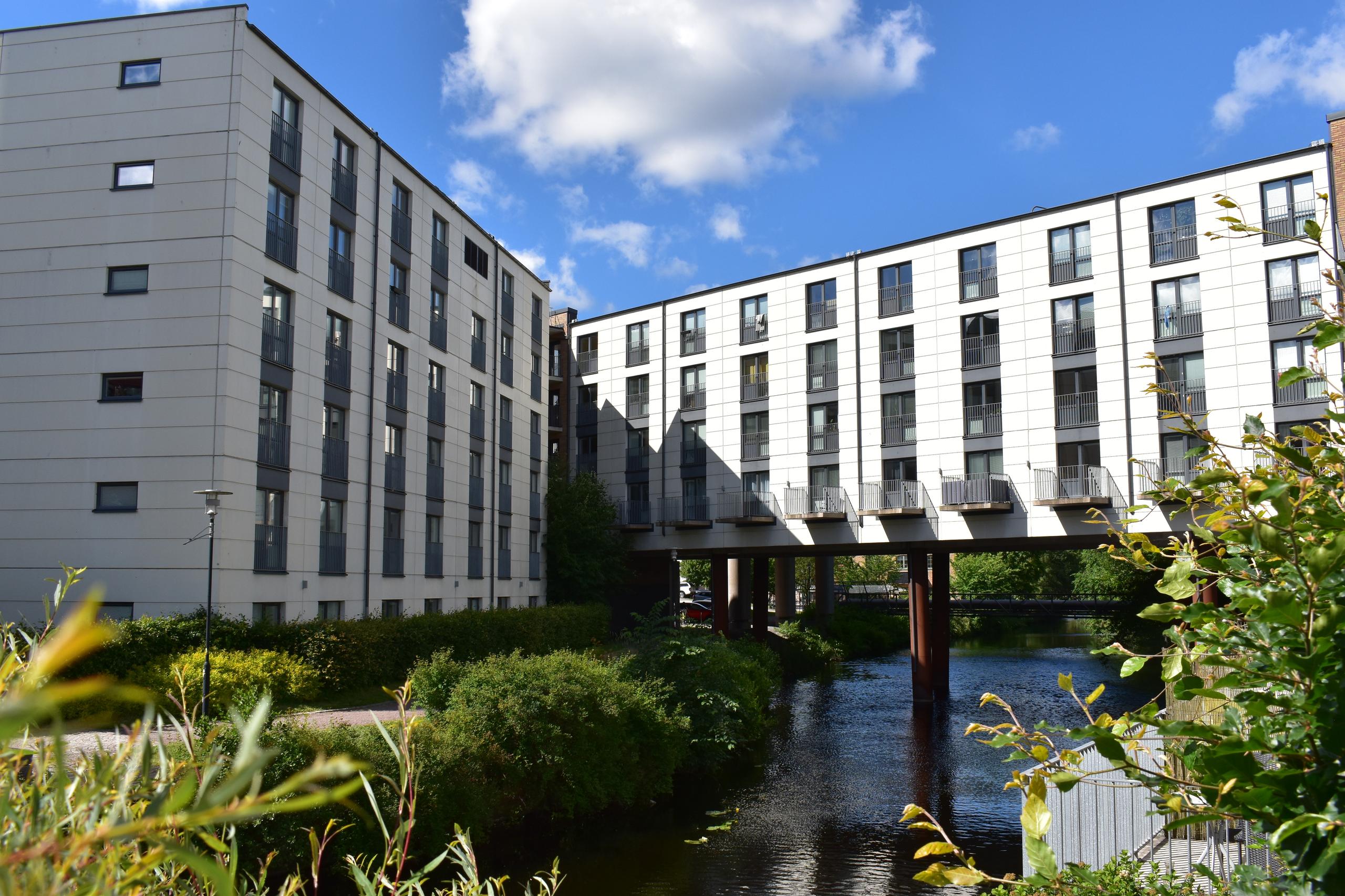 The student building in Simonsland above the Viskan river.
