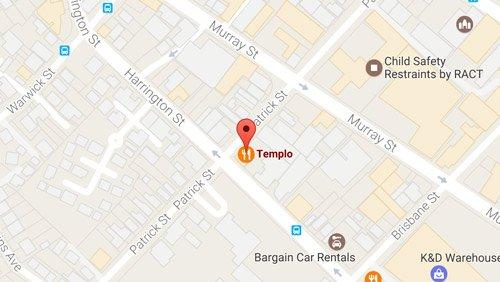 Street map showing the location of Templo in Hobart.