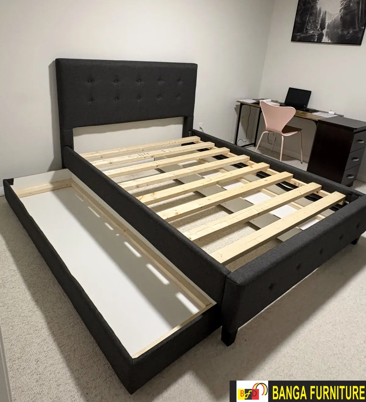 King bed frame with storage — tufted upholstered headboard