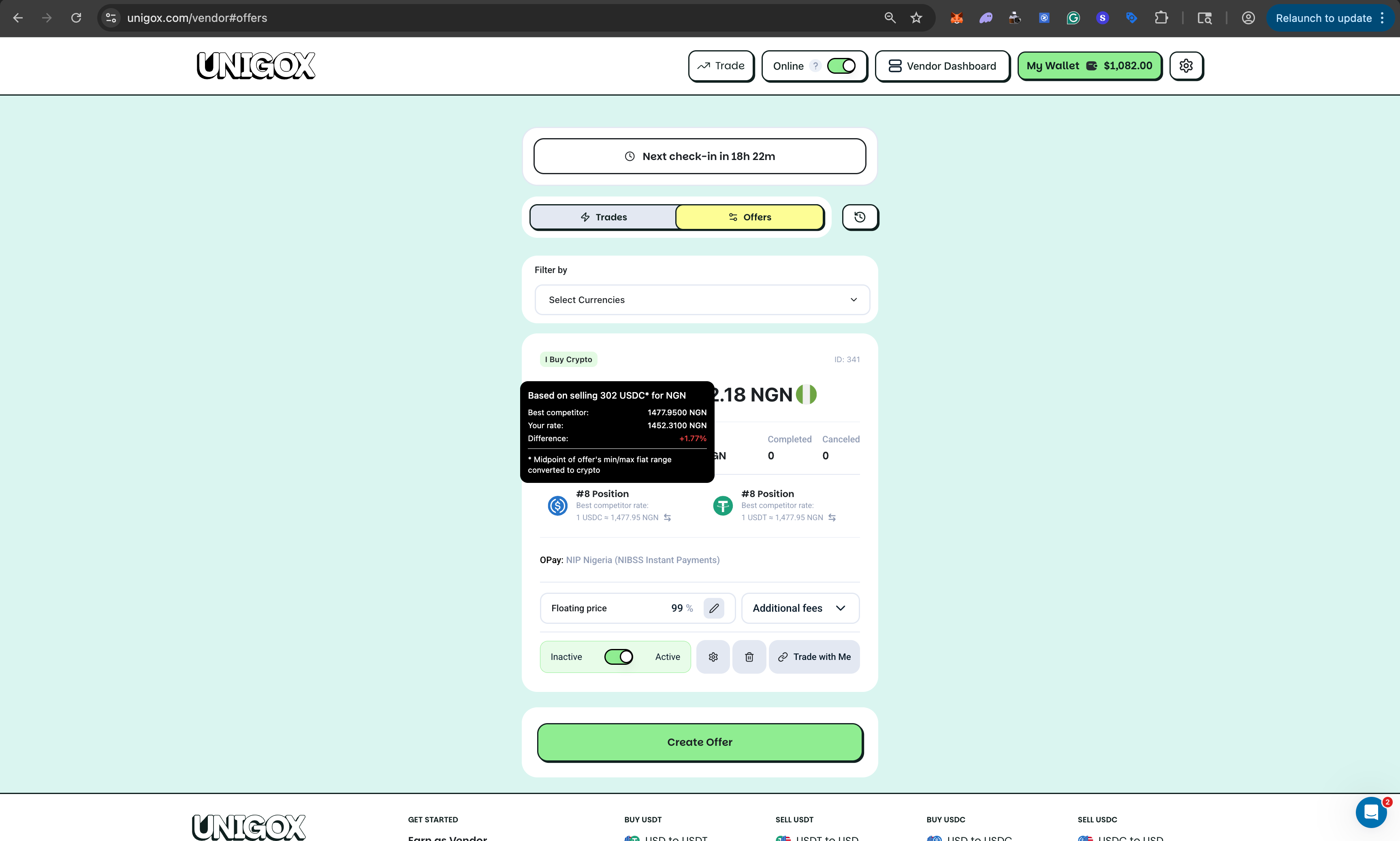 Offers Page on UNIGOX