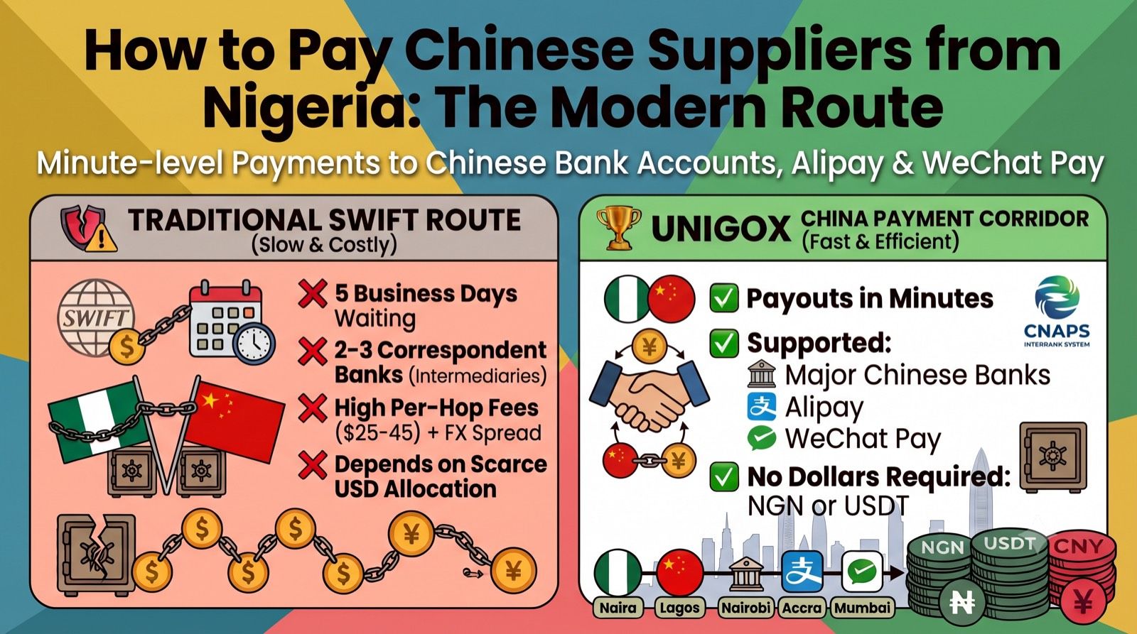 How to pay Chinese suppliers from Nigeria: bank account, Alipay or WeChat Pay - in minutes, from naira or USDT