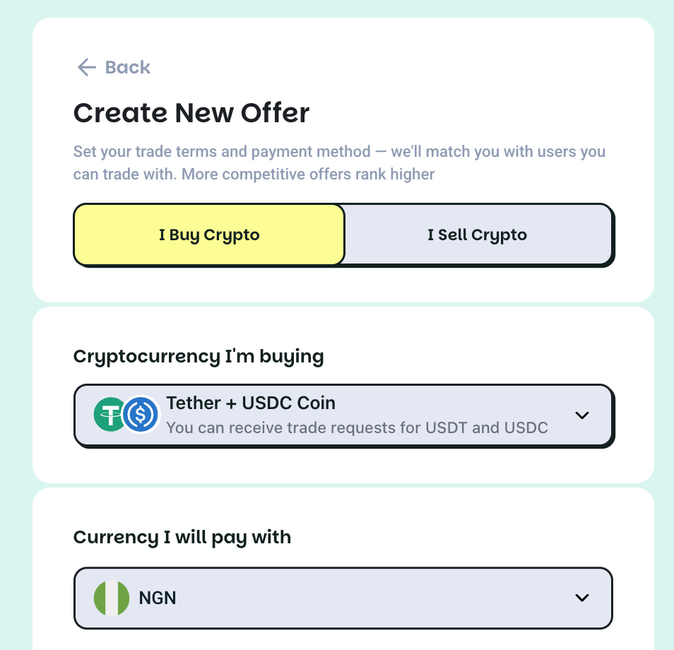 I buy crypto or I sell crypto selection