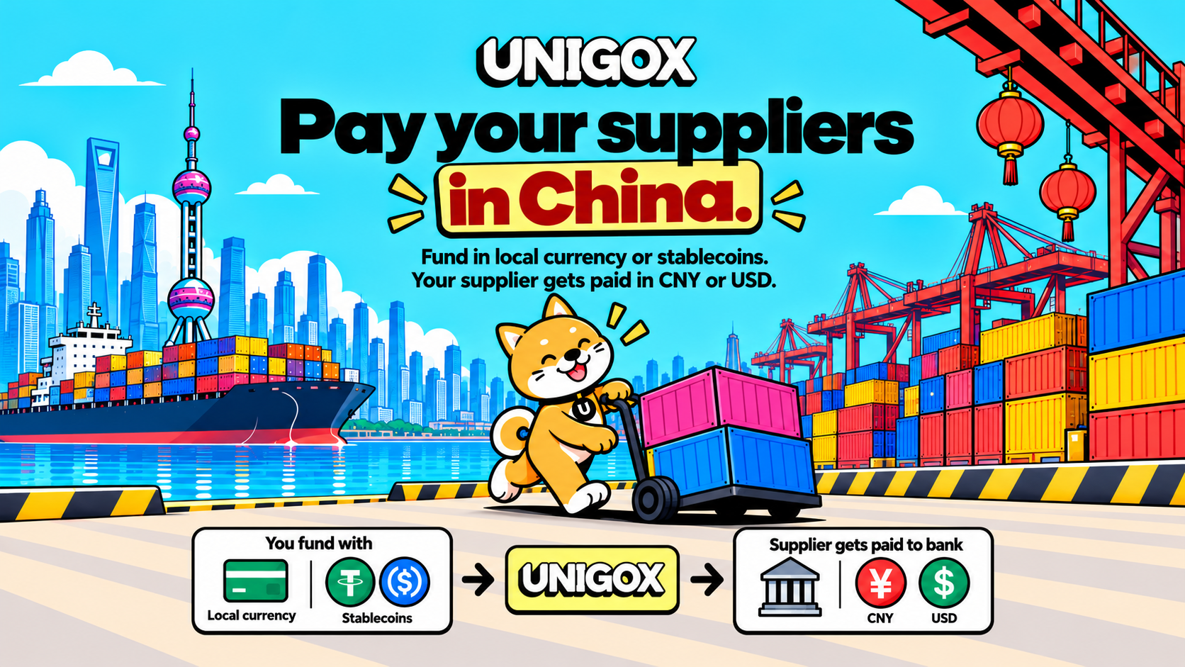Pay Chinese suppliers in CNY or USD, funded in your own currency