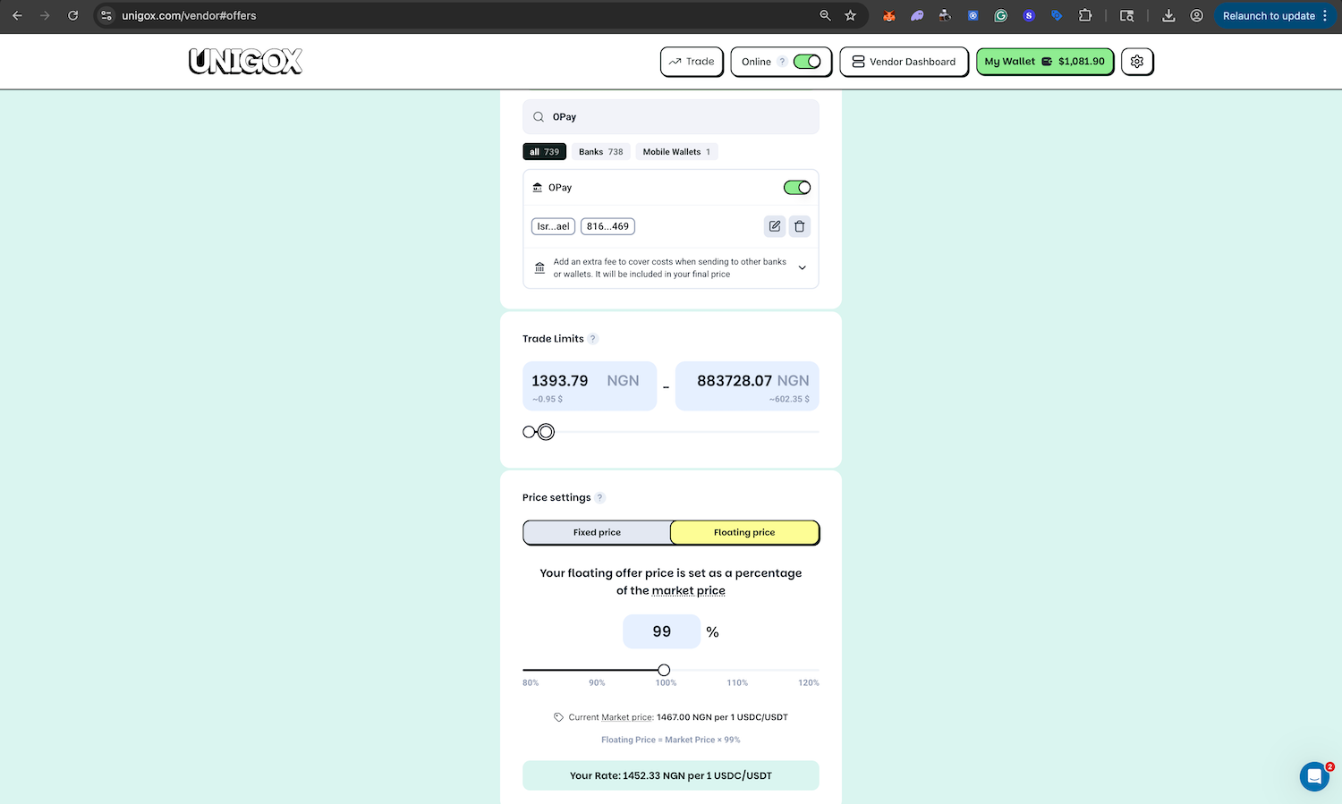 Offer Configuration on UNIGOX