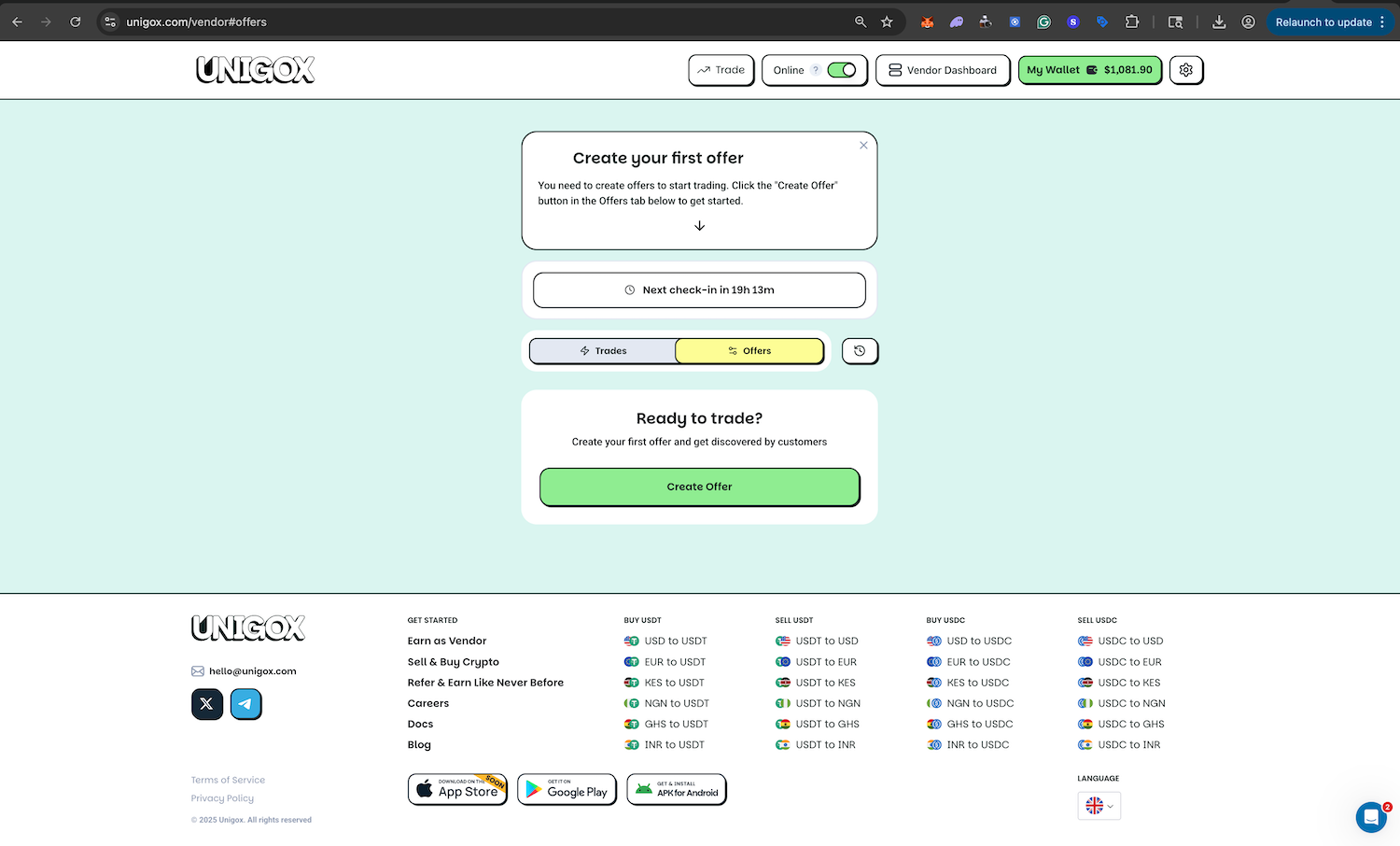 UNIGOX Vendor Dashboard