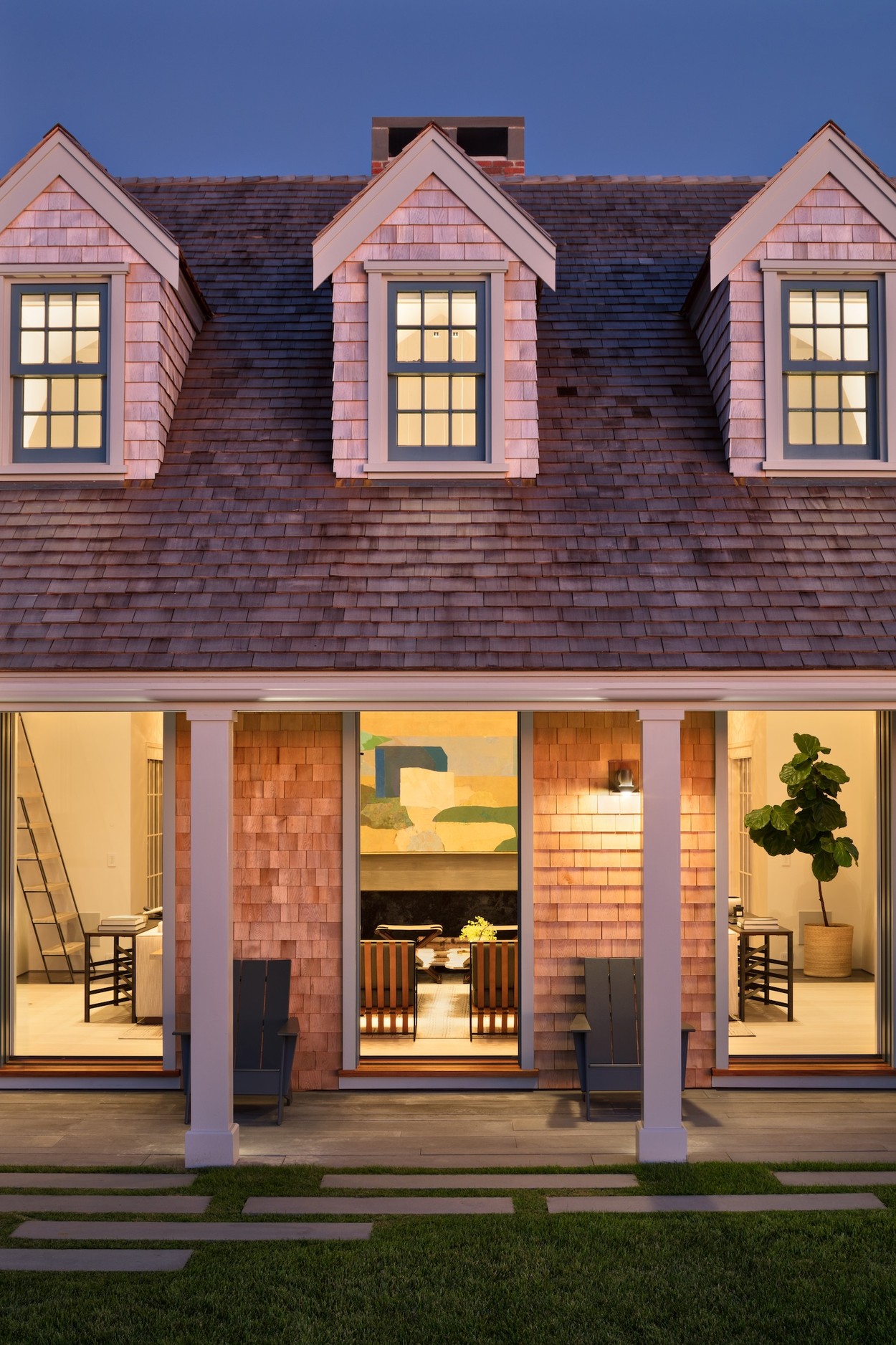 Miroslava-Land-and-Design-Nantucket-Landscape-Architecture-North-Side-Evening-View-Of-Shingled-House