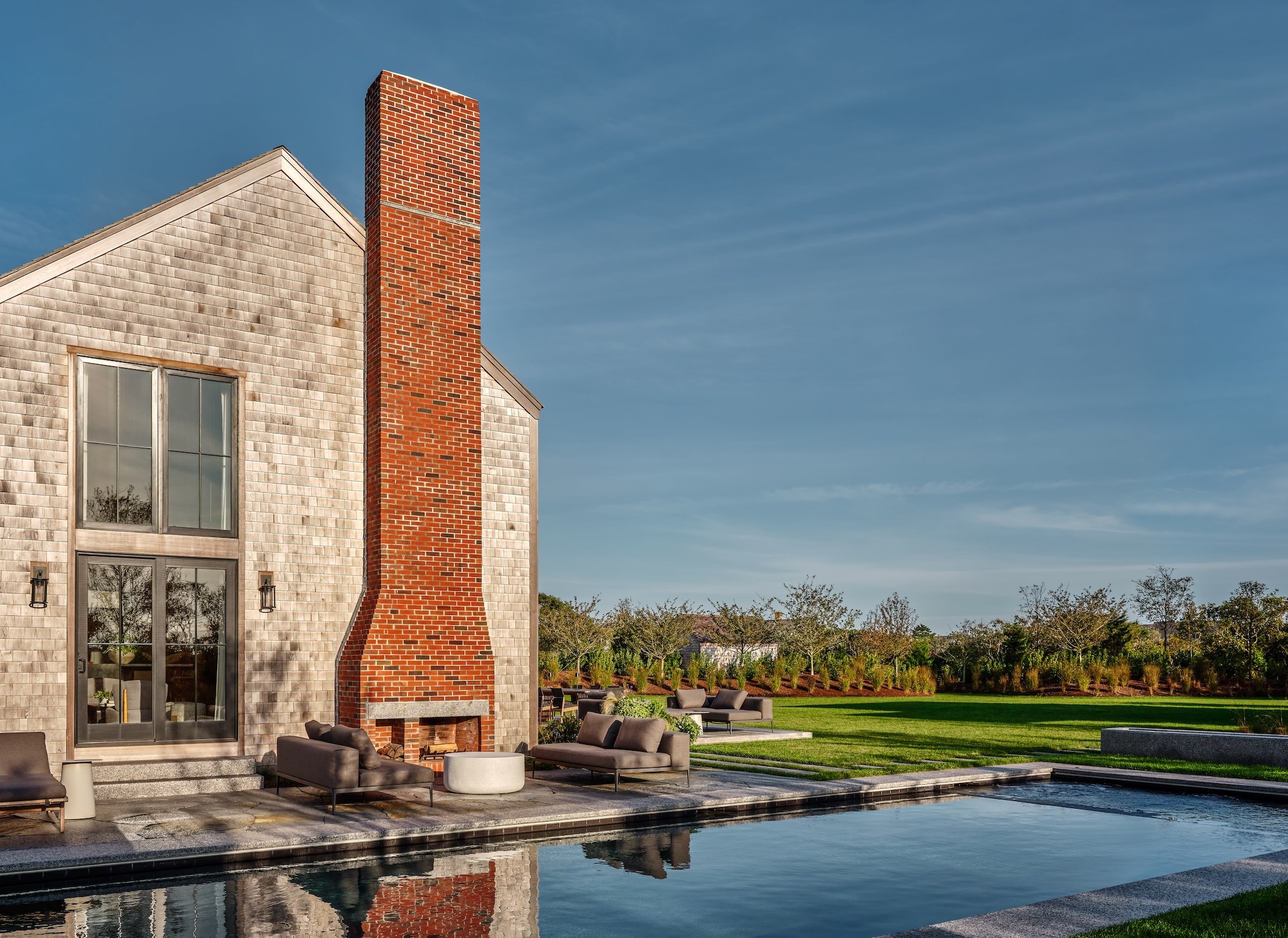 Miroslava-Land-and-Design-Nantucket-Landscape-Architecture-Cannonbury-Place-Poolside-Brick-Chimney-View
