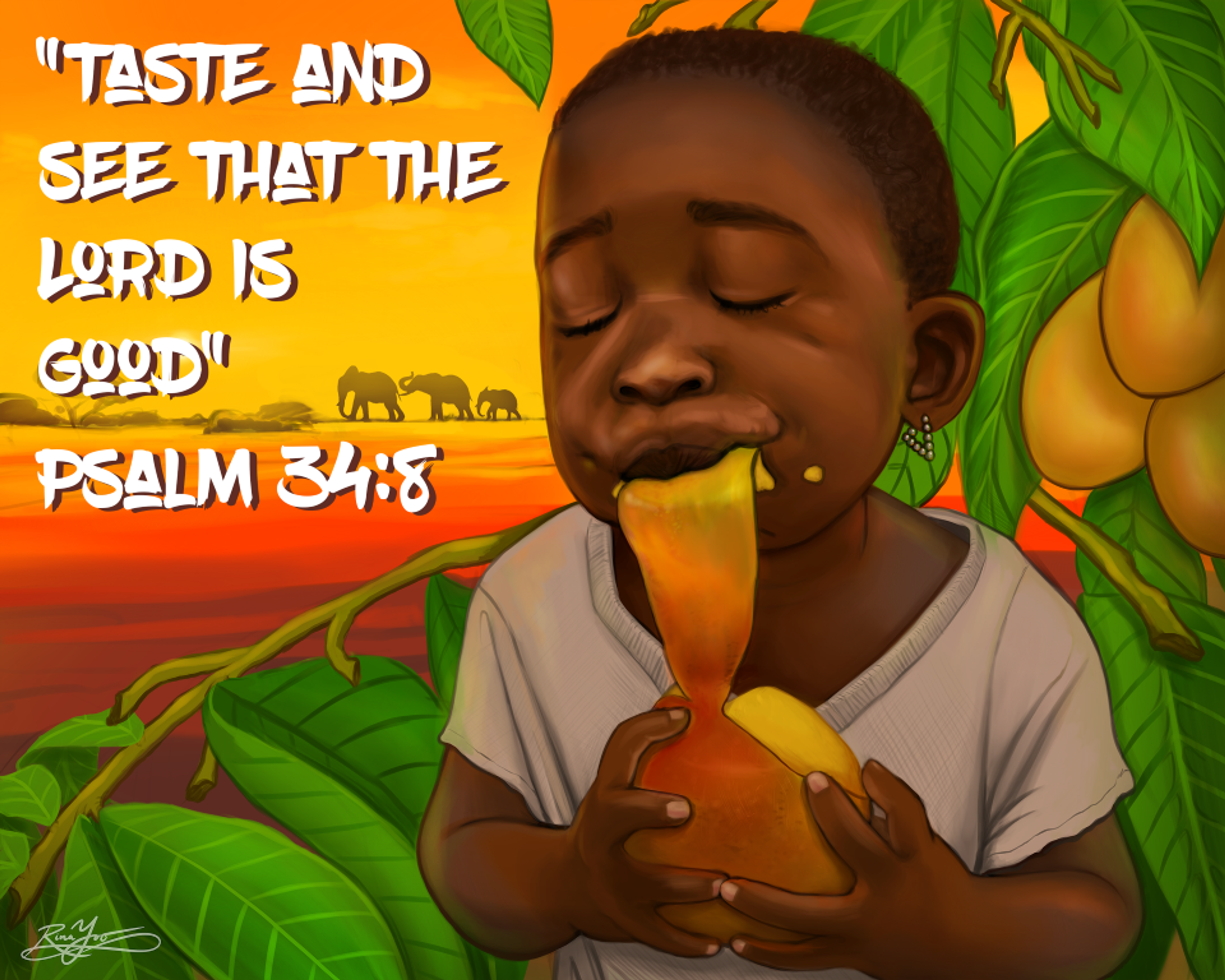 Psalm 24:8 Child Eating a Mango