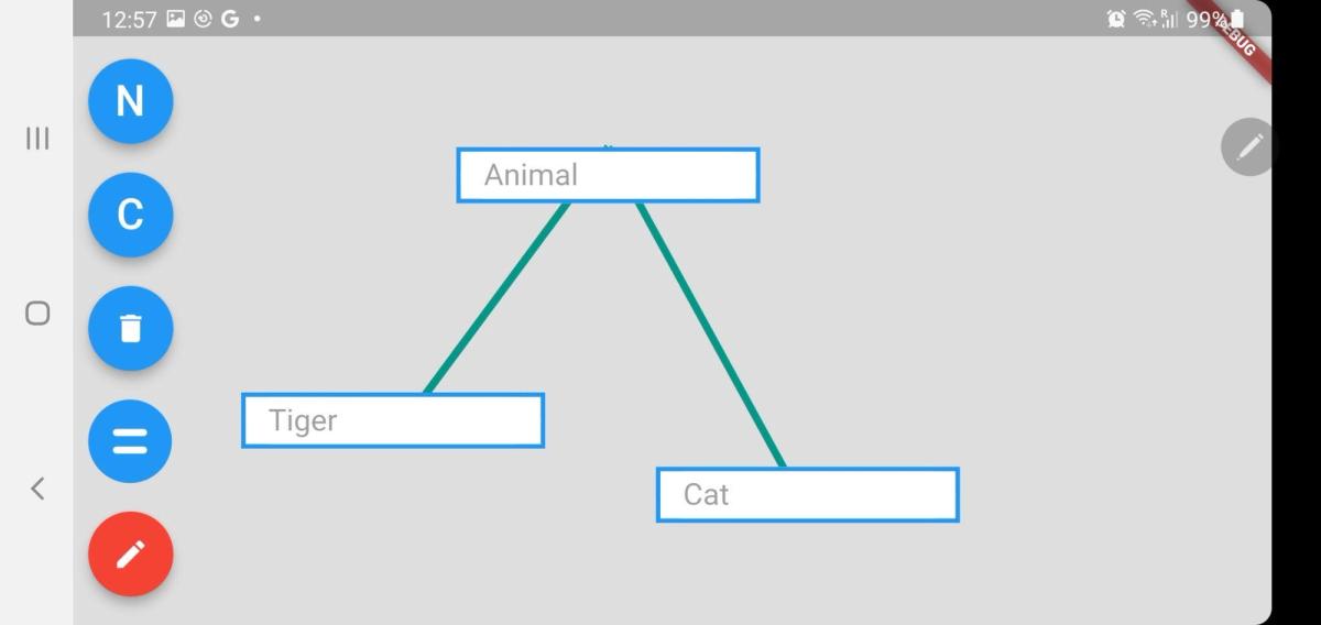 Holding the root node and tapping on children nodes instantly create lines that reflect the hierarchy