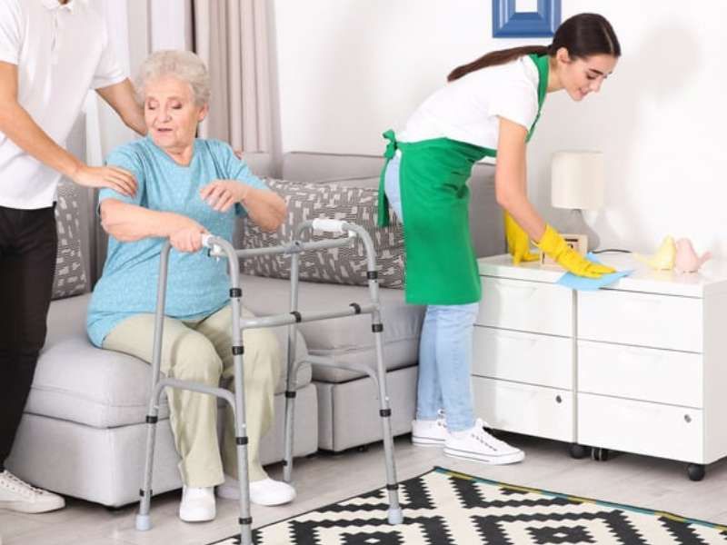 Spotlessly clean modern aged care facility interior — professionally maintained nursing home environment